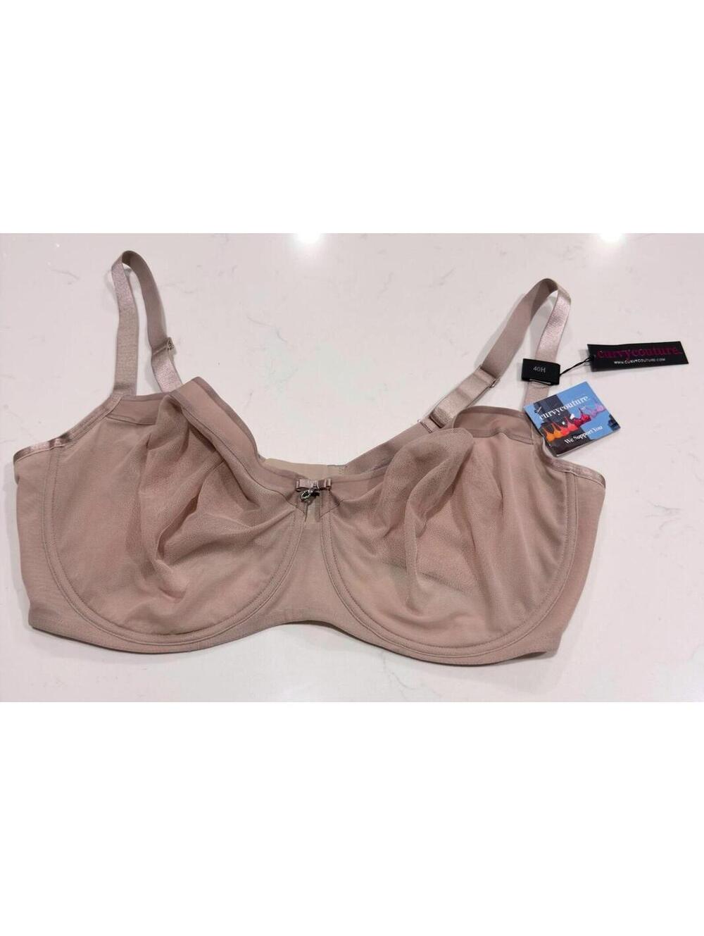 Curvy Couture Bark 1611 Sheer Mesh Unlined Balconette Bra Size 40H